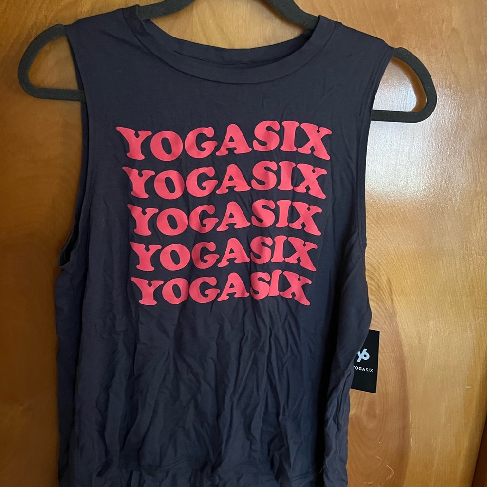 YogaSix Black Tank Top with Red Print
